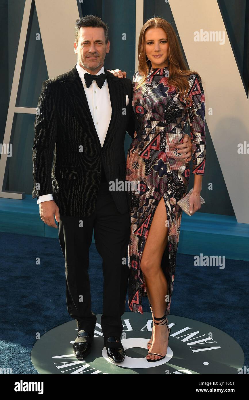 Jon Hamm and Anna Osceola attends the 2022 Vanity Fair Oscar Party at ...