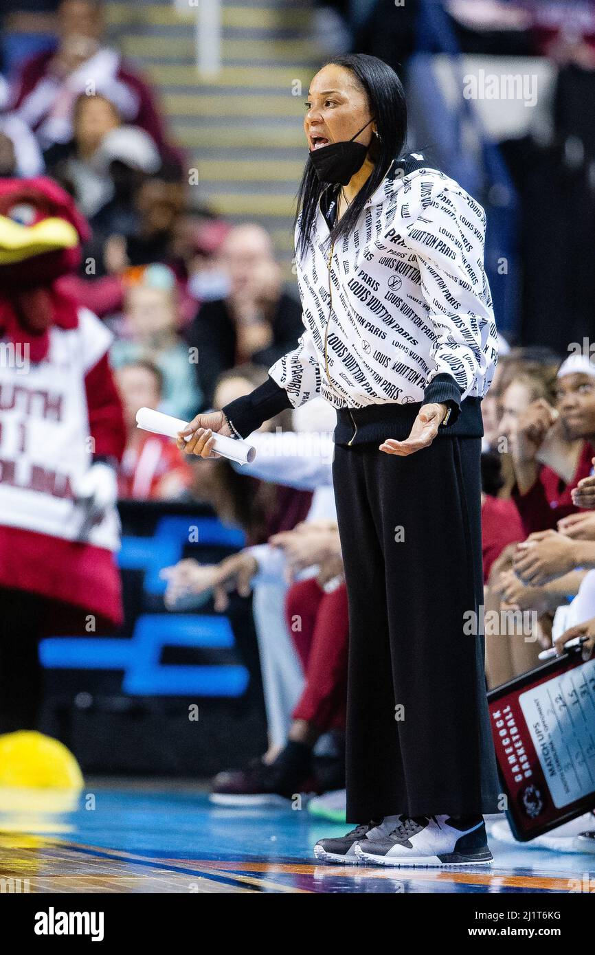 March 27, 2022 South Carolina Gamecocks head coach Dawn Staley reacts