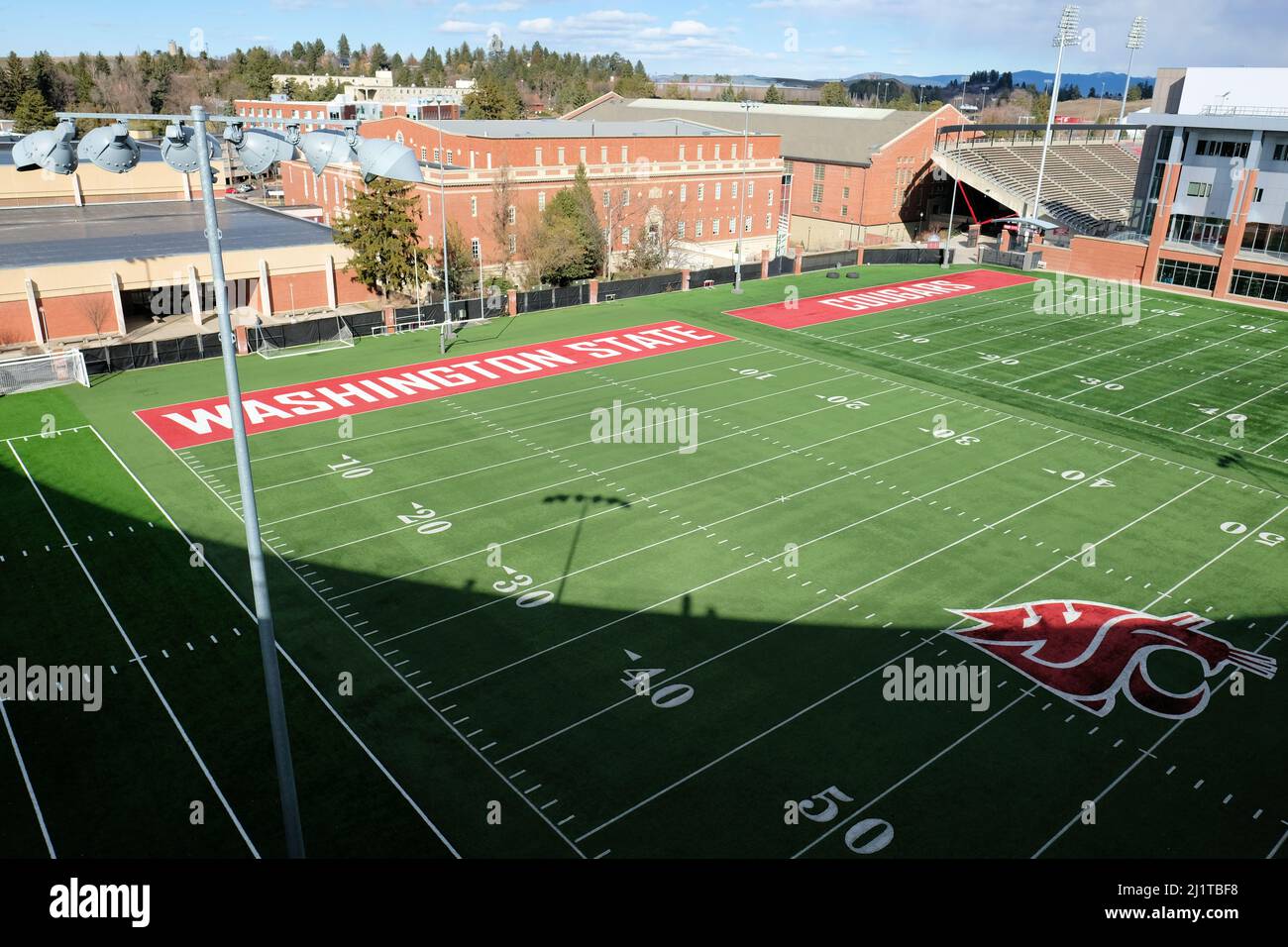 American football practice facilities and fields next to Martin Stadium on the campus of Washington State University in Pullman, Washington, USA. Stock Photo