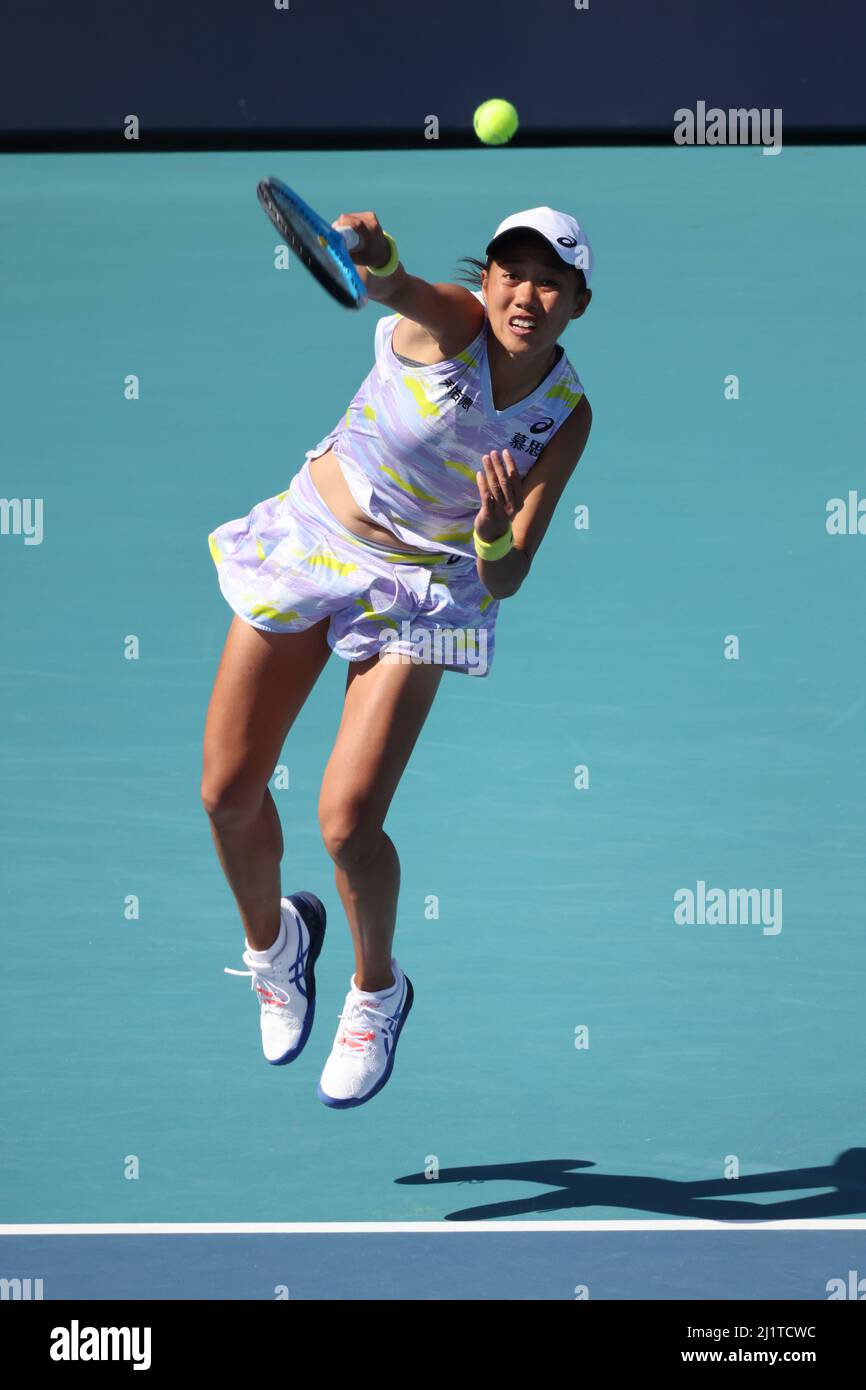 MIAMI GARDENS, FLORIDA MARCH 27 Coco Gauff of the USA defeats Shuai Zhang of China during day