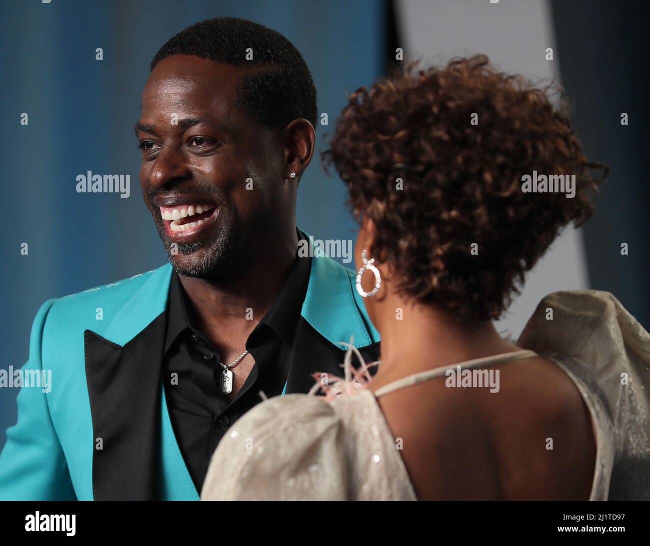 Sterling K. Brown (L) and Ryan Michelle Bathe arrive at the Vanity Fair Oscar party during the 94th Academy Awards in Beverly Hills, California, U.S., March 27, 2022.     REUTERS/Danny Moloshok Stock Photo
