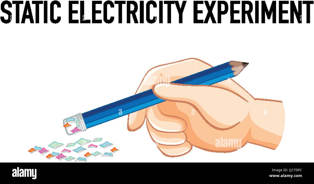 Static electricity experiment with pencil and pieces of paper illustration Stock Vector