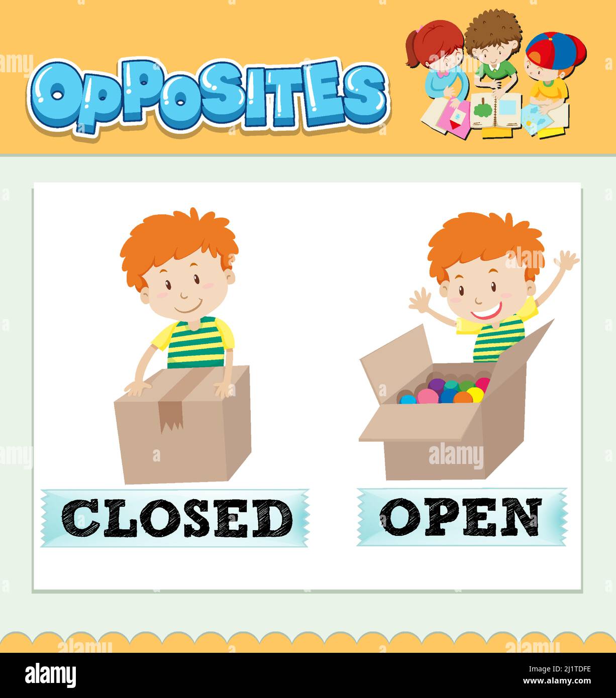 Opposite words for closed and open illustration Stock Vector Image ...