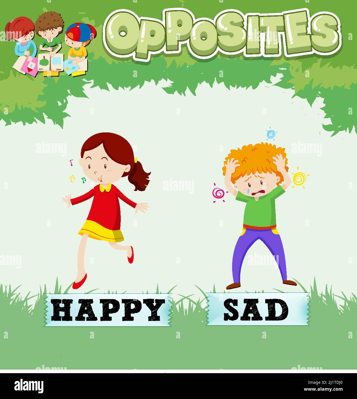 Opposite words for happy and sad  illustration Stock Vector