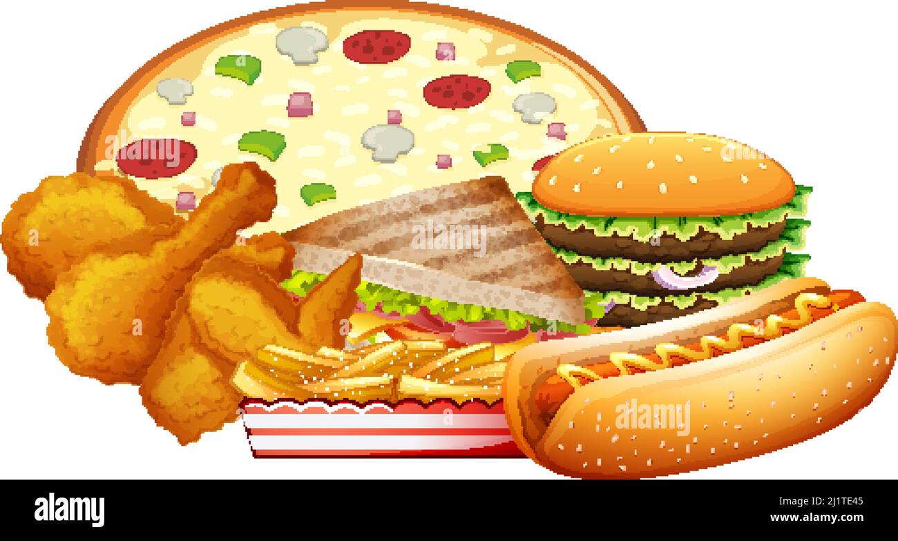Set of fast foods on white background illustration Stock Vector Image
