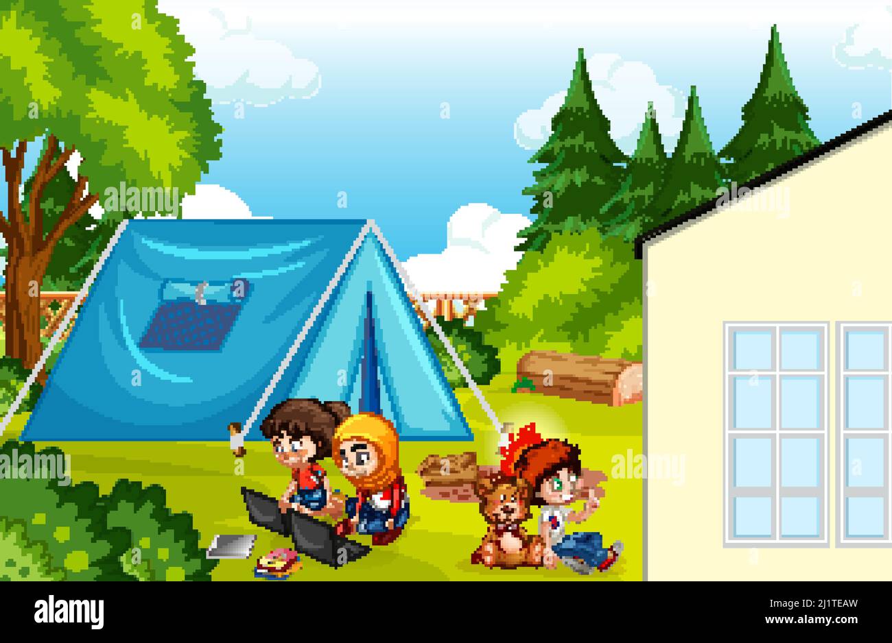 Scene with children camping in the park illustration Stock Vector Image ...