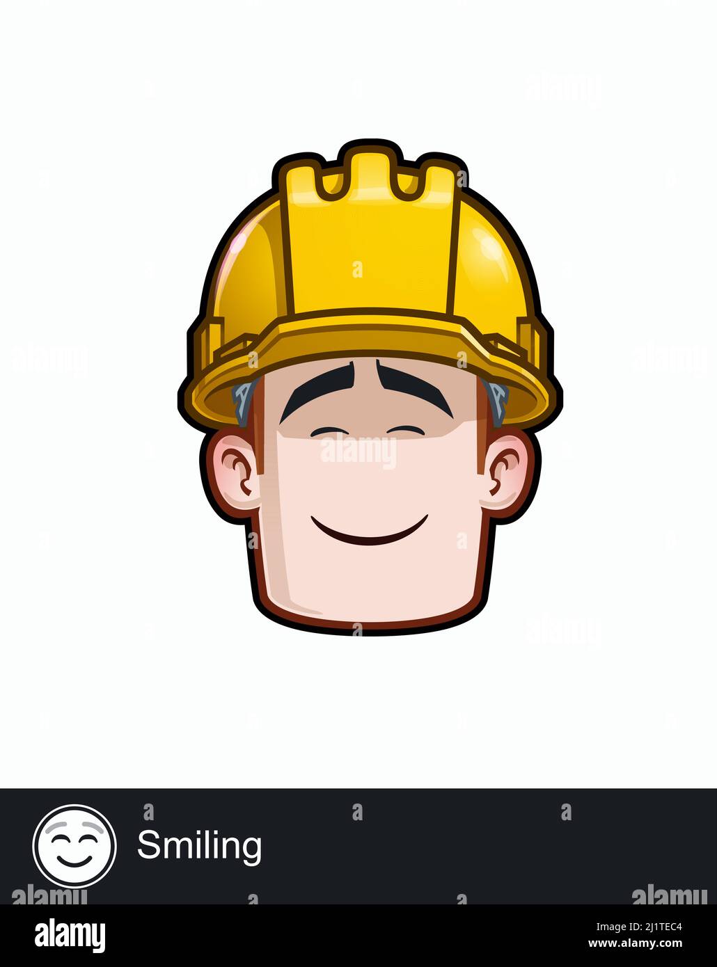 Icon of a construction worker face with Smiling emotional expression. All elements neatly on well described layers and groups. Stock Vector