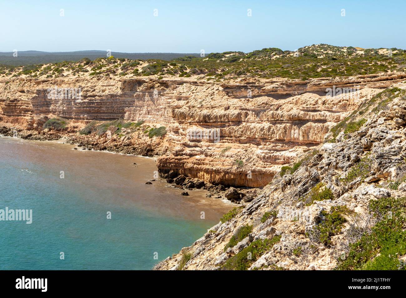 View of Cliffs at West Cape Lighthouse, South Yorke Peninsula, South Australia, Australia Stock Photo