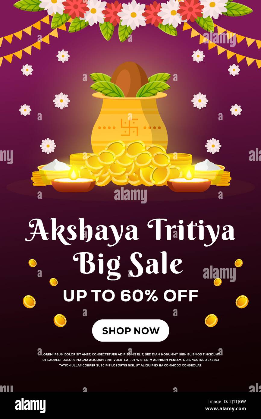 akshaya tritiya illustration vertical sale banner Stock Vector