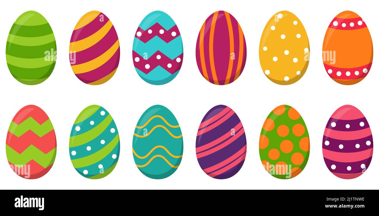eps vector illustration collection of painted easter eggs with different colored pattern Stock Vector