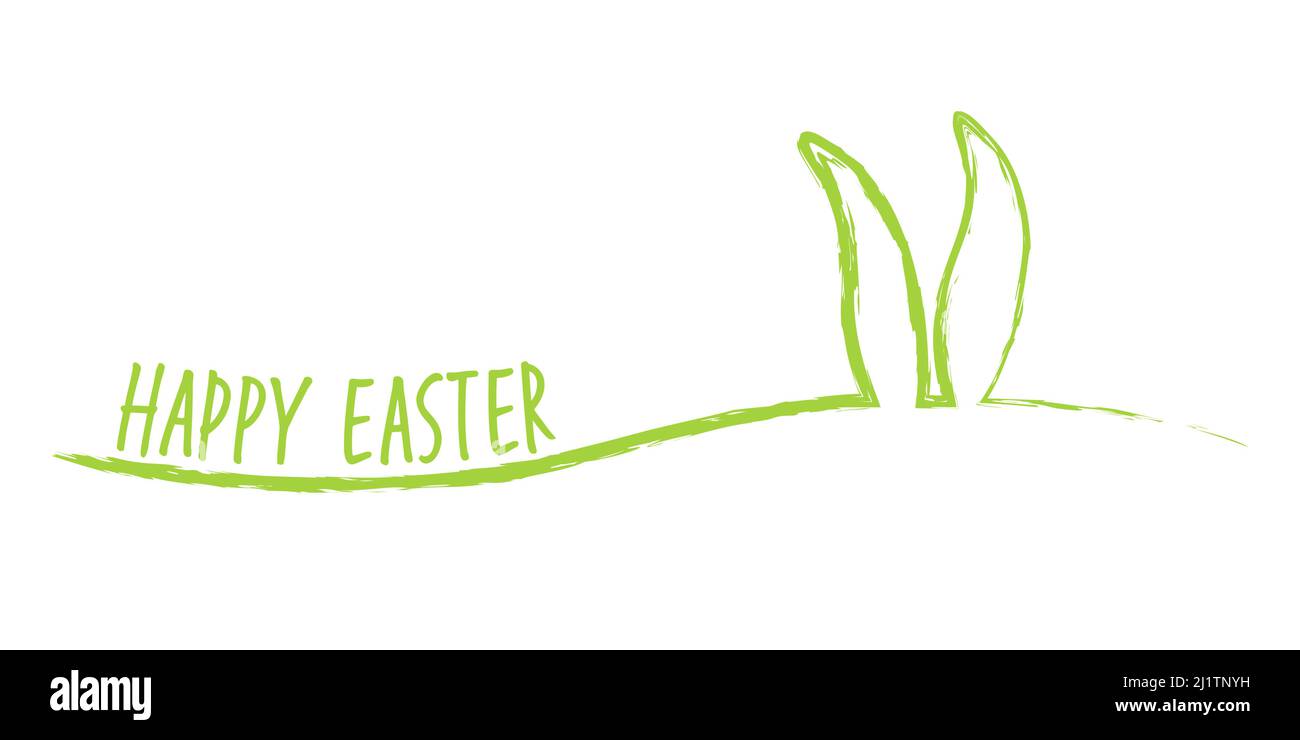 eps vector illustration of happy easter banner greetings with rabbit ears and easter time greetings on white background Stock Vector
