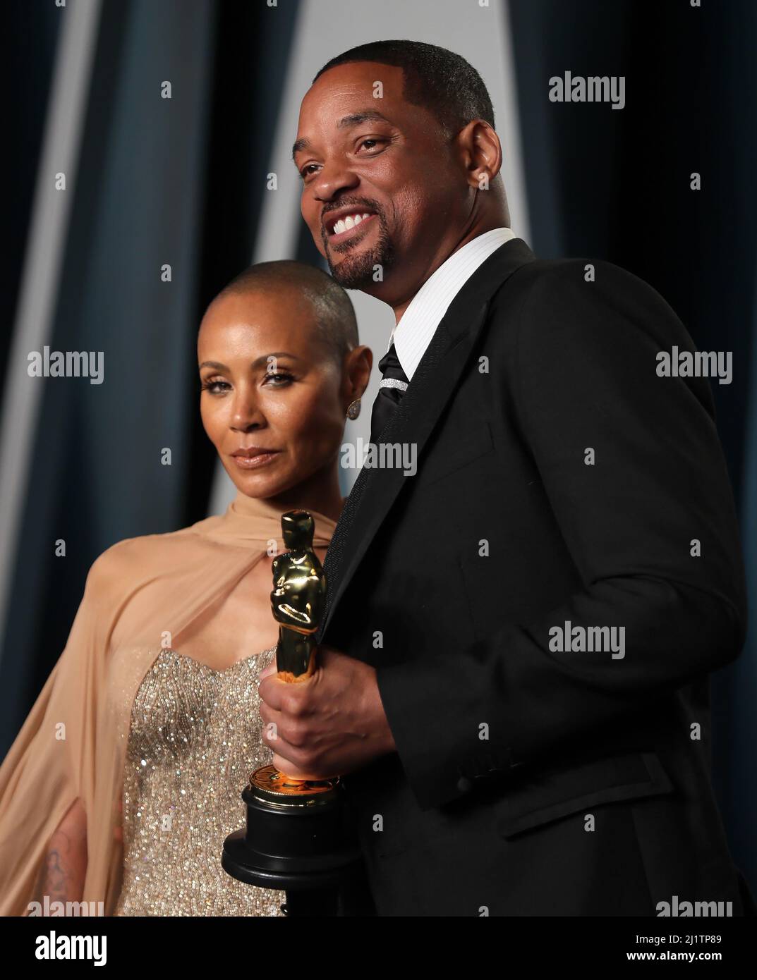 Will Smith and Jada Pinkett Smith arrive at the Vanity Fair Oscar party during the 94th Academy Awards in Beverly Hills, California, U.S., March 27, 2022.    REUTERS/Danny Moloshok Stock Photo