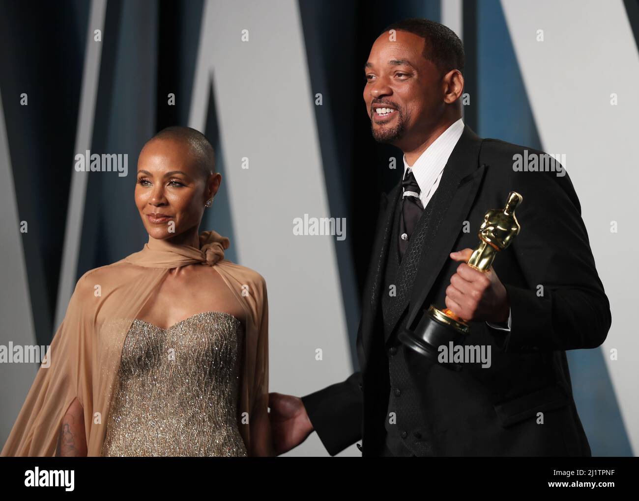 Will Smith and Jada Pinkett Smith arrive at the Vanity Fair Oscar party during the 94th Academy Awards in Beverly Hills, California, U.S., March 27, 2022.   REUTERS/Danny Moloshok Stock Photo