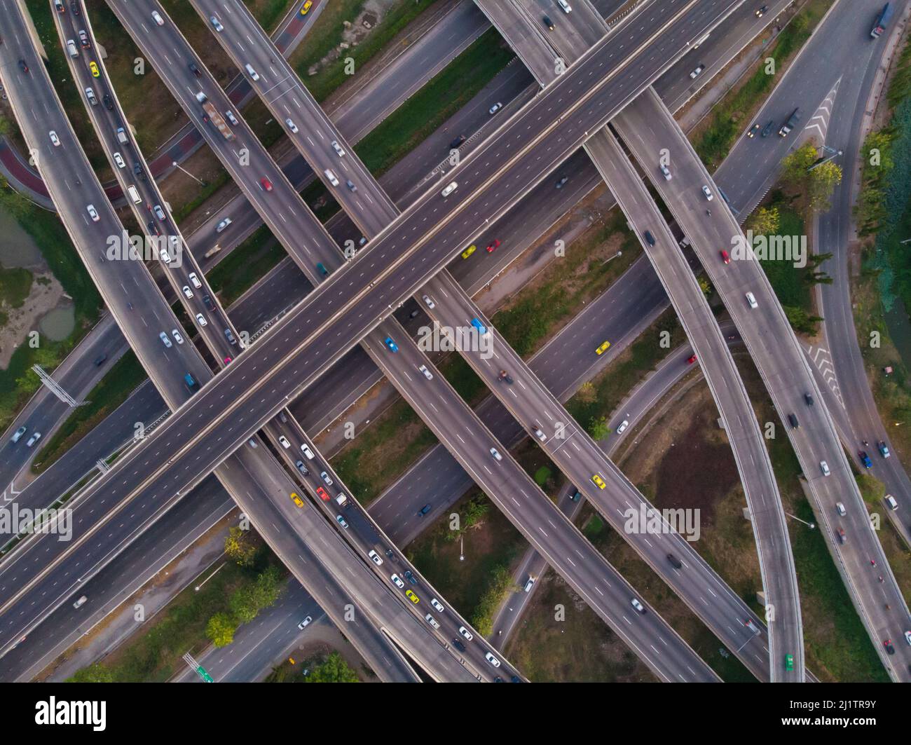 Top aerial view highway interchange of a city building, Expressway with ...