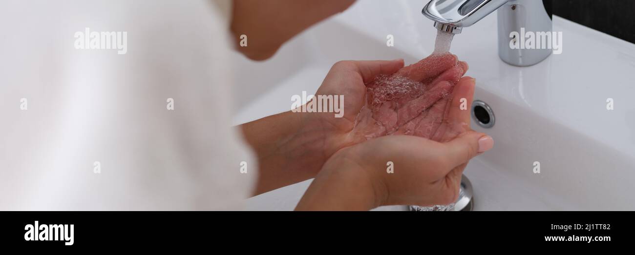 Woman clean face splash water hi-res stock photography and images - Alamy