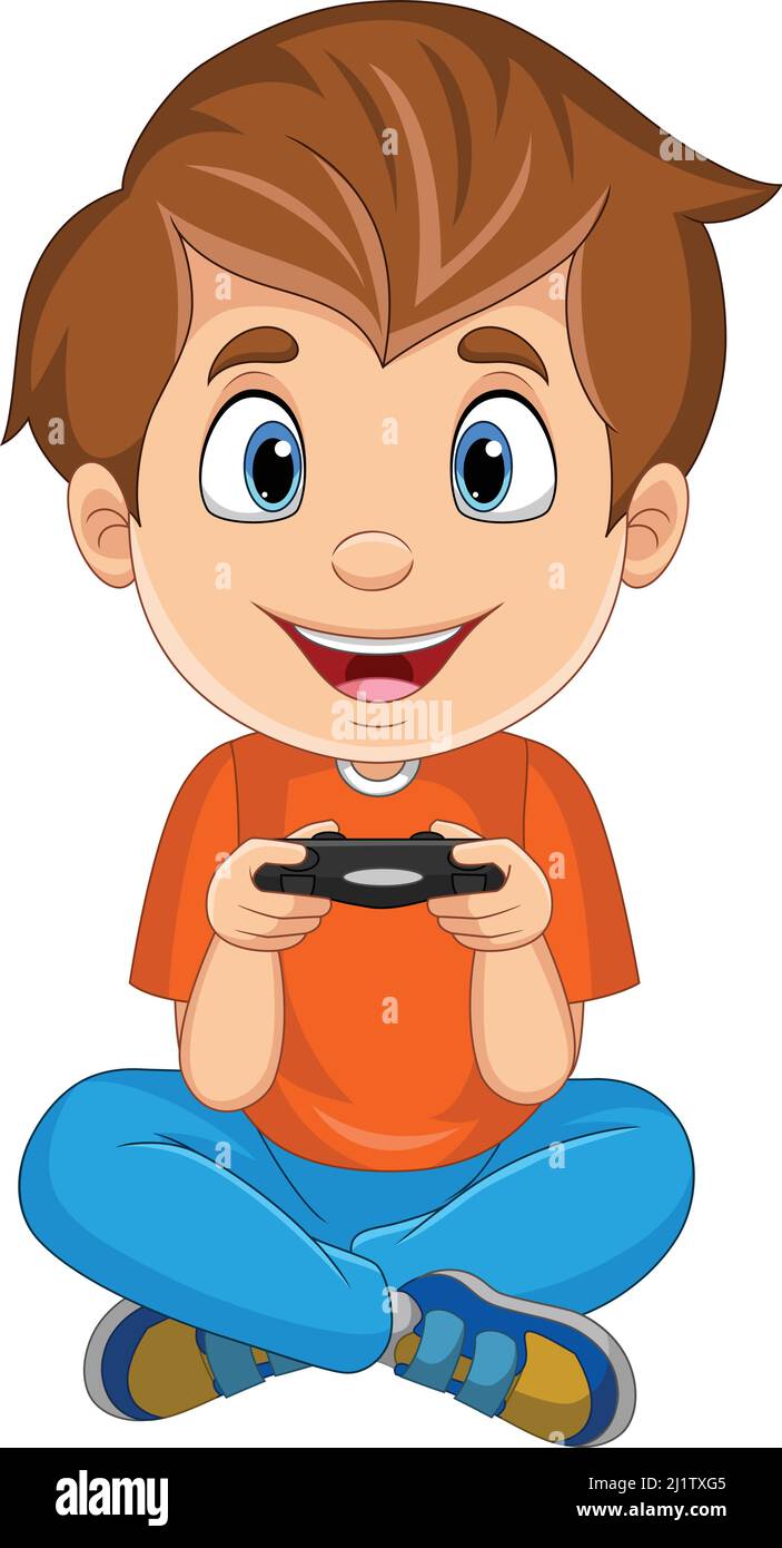 Happy Little Cute Kid Playing Video Game. the Boy Has Addiction To