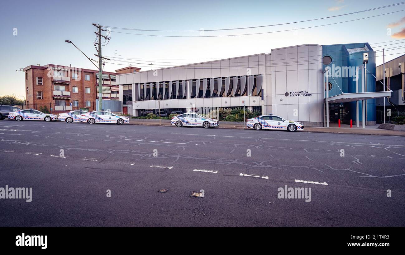 Toowoomba, Queensland, Australia - Police cars parked next to the police station Stock Photo