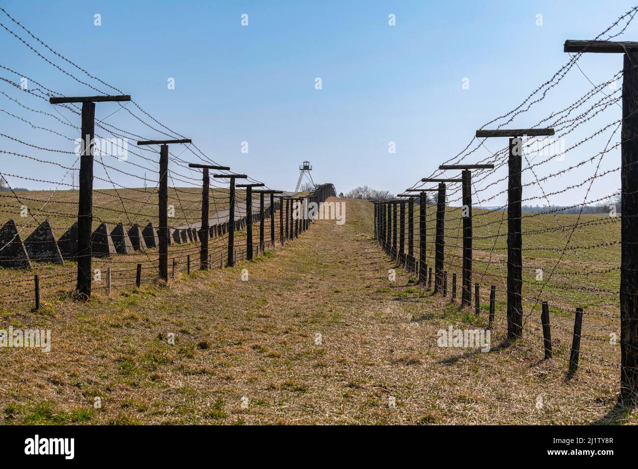 Memory of communism iron curtain in Cizov in Czech Republic village