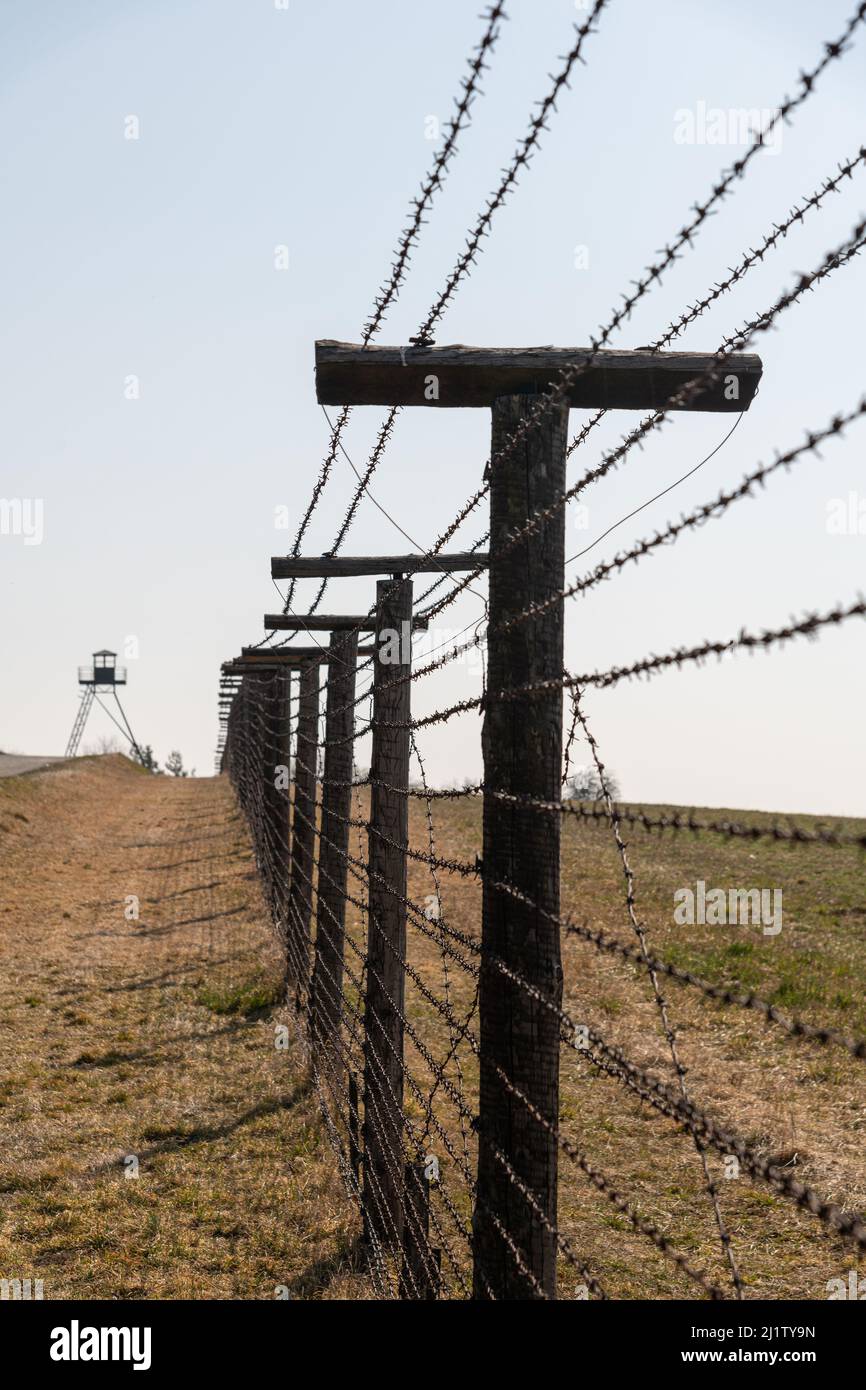 Memory of communism iron curtain in Cizov in Czech Republic village