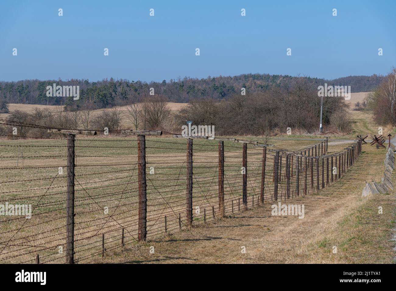Memory of communism iron curtain in Cizov in Czech Republic village