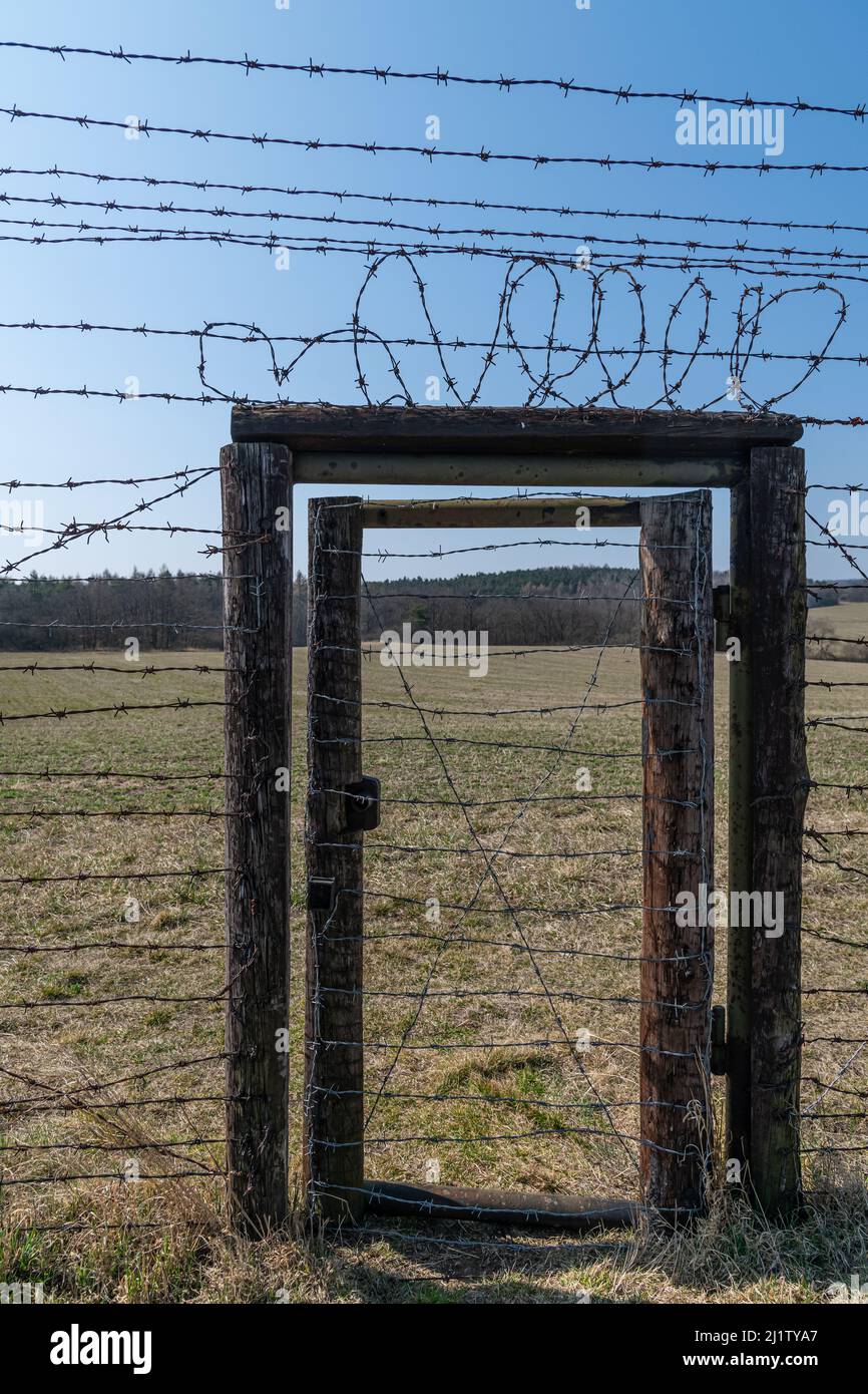 Memory of communism iron curtain in Cizov in Czech Republic village