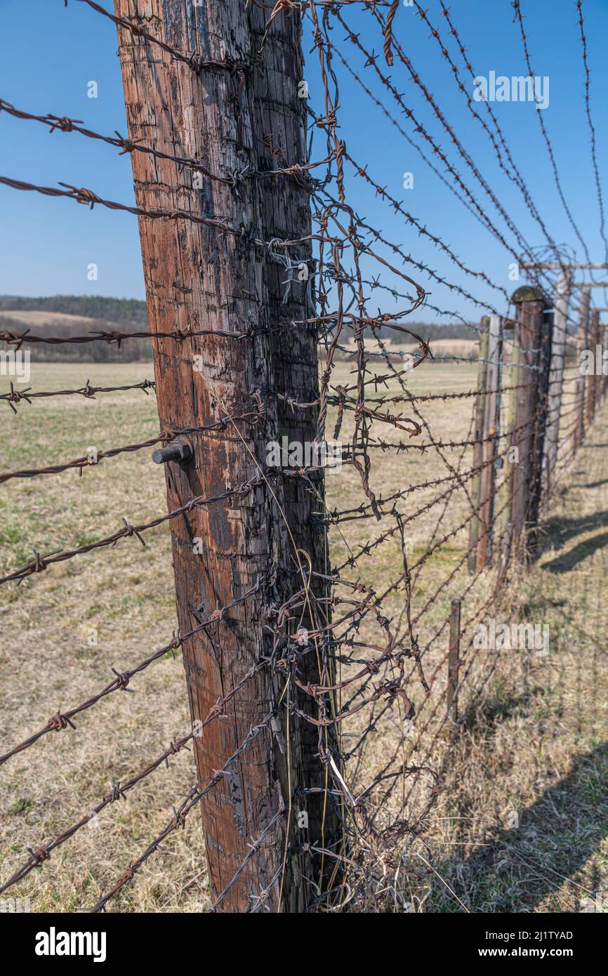 Memory of communism iron curtain in Cizov in Czech Republic village