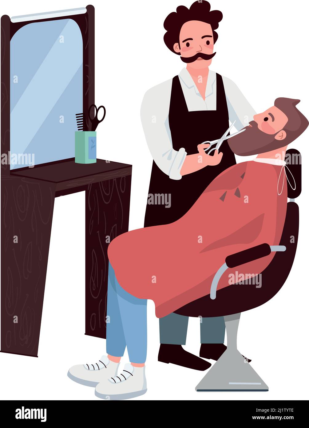 Barber and bearded man semi flat color vector characters Stock Vector
