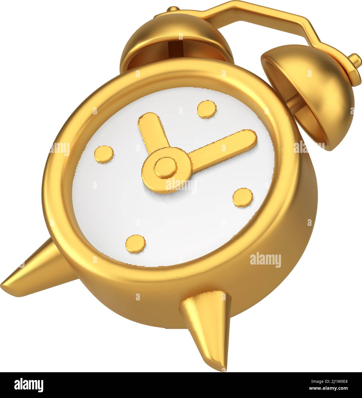 Metallic golden retro alarm clock diagonally placed 3d icon realistic ...