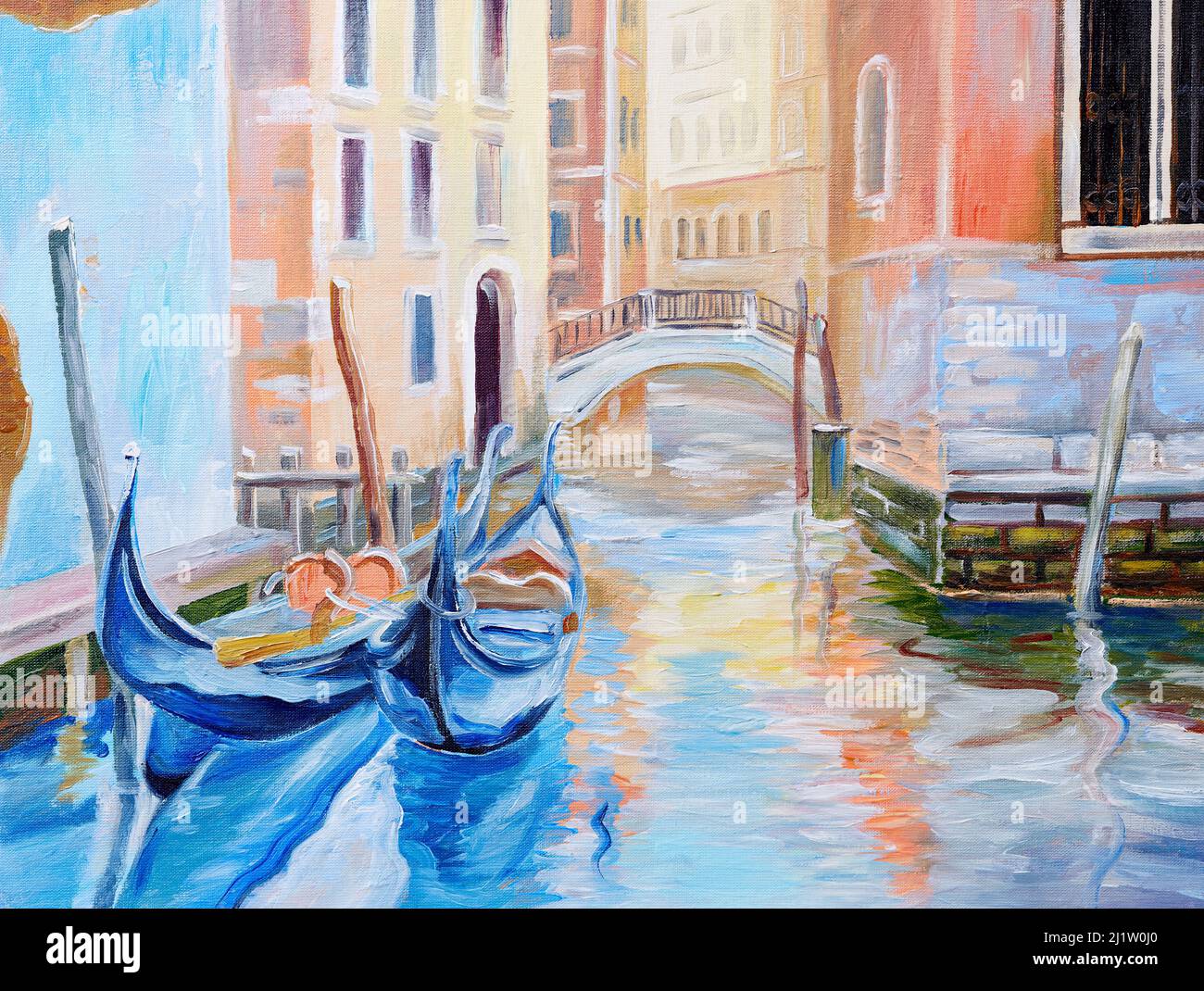 Oil painting, gondola in Venice, beautiful summer day in Italy Stock Photo