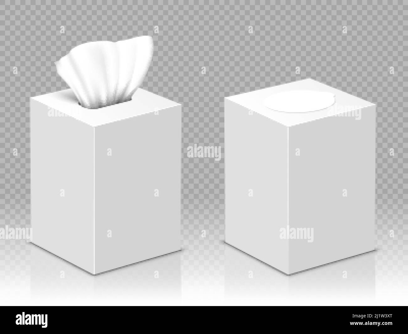 Box with white paper napkins. Vector realistic mockup of blank open and closed cardboard package with facial tissues or handkerchiefs isolated on tran Stock Vector