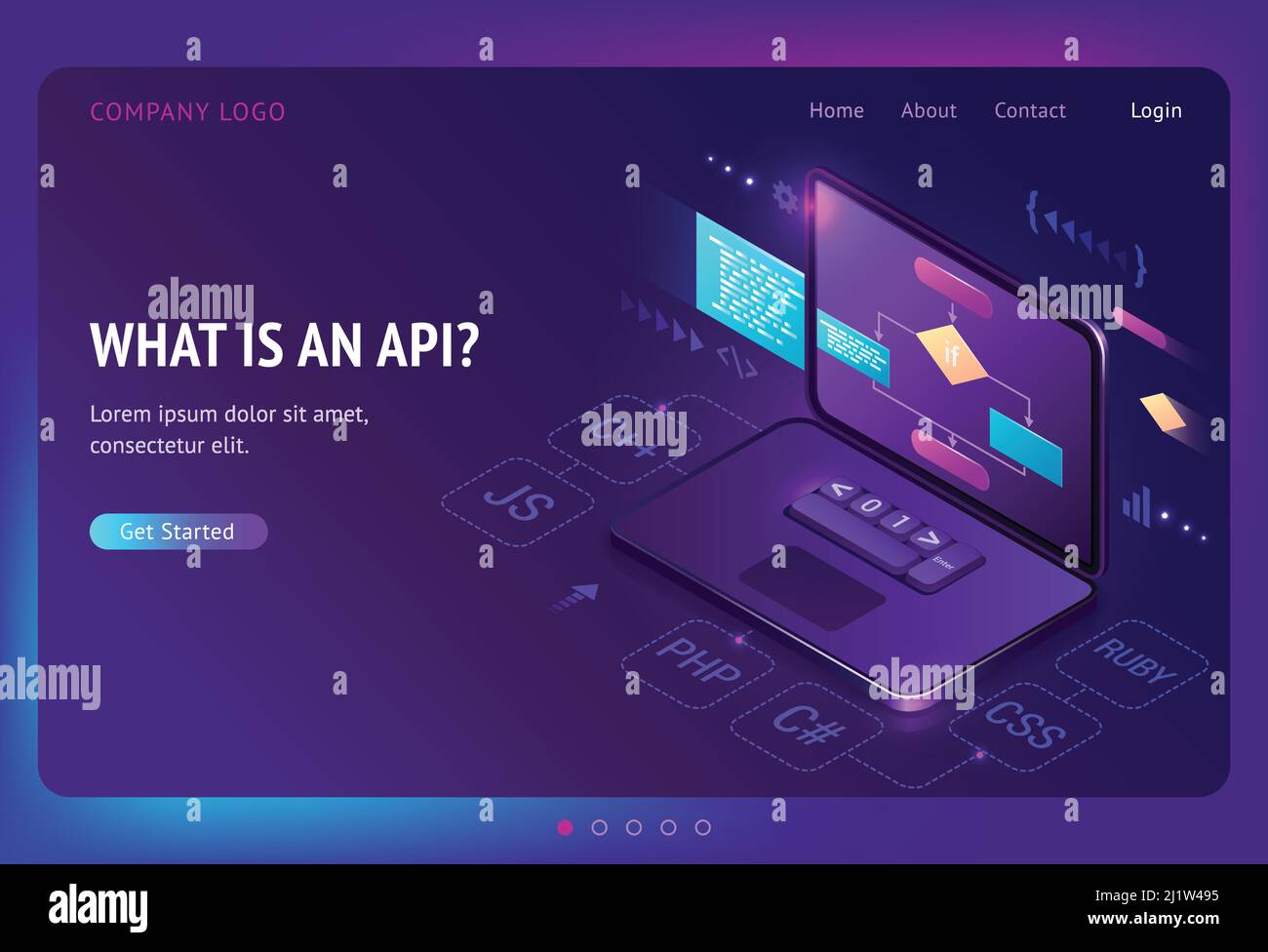 Api application programming interface isometric landing page, software ...