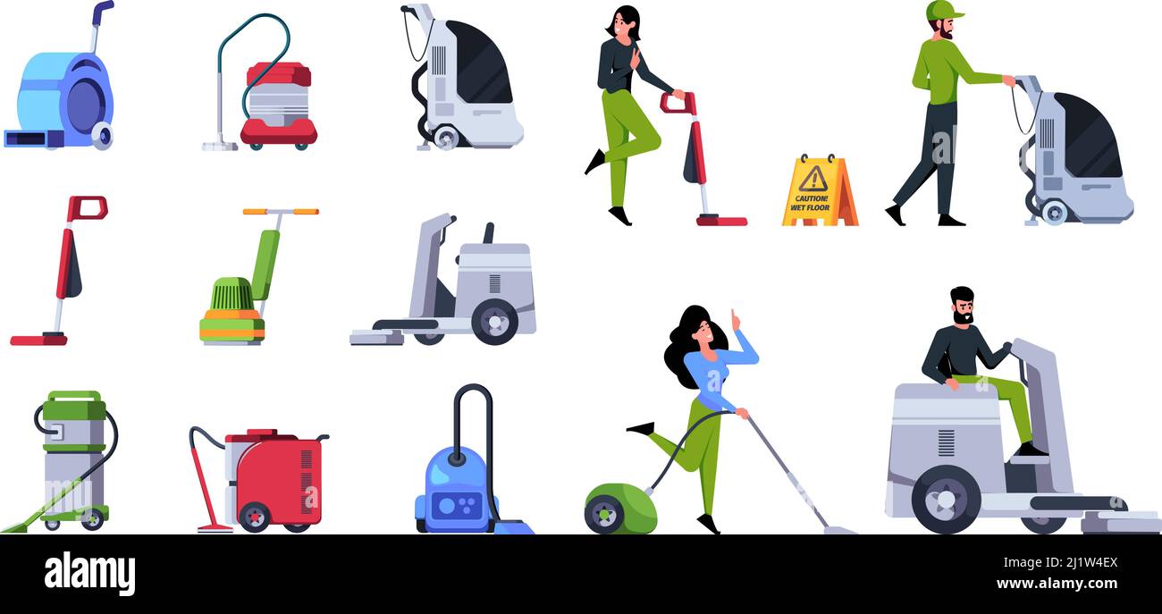 Cleaning staff workers. Professional commercial cleaning service team with industrial vacuum