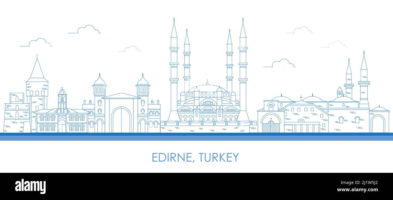 Outline Skyline panorama of city of Edirne, Turkey - vector illustration Stock Vector