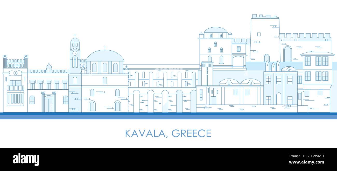 Outline Skyline panorama of city of Kavala, Greece - vector illustration Stock Vector