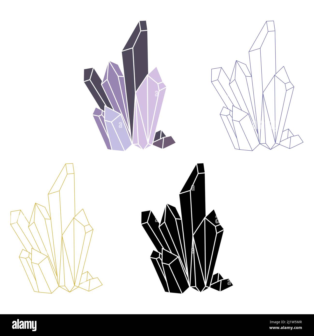 Illustration Of A Set Of Black Gems Stones, Minerals Icons For Web