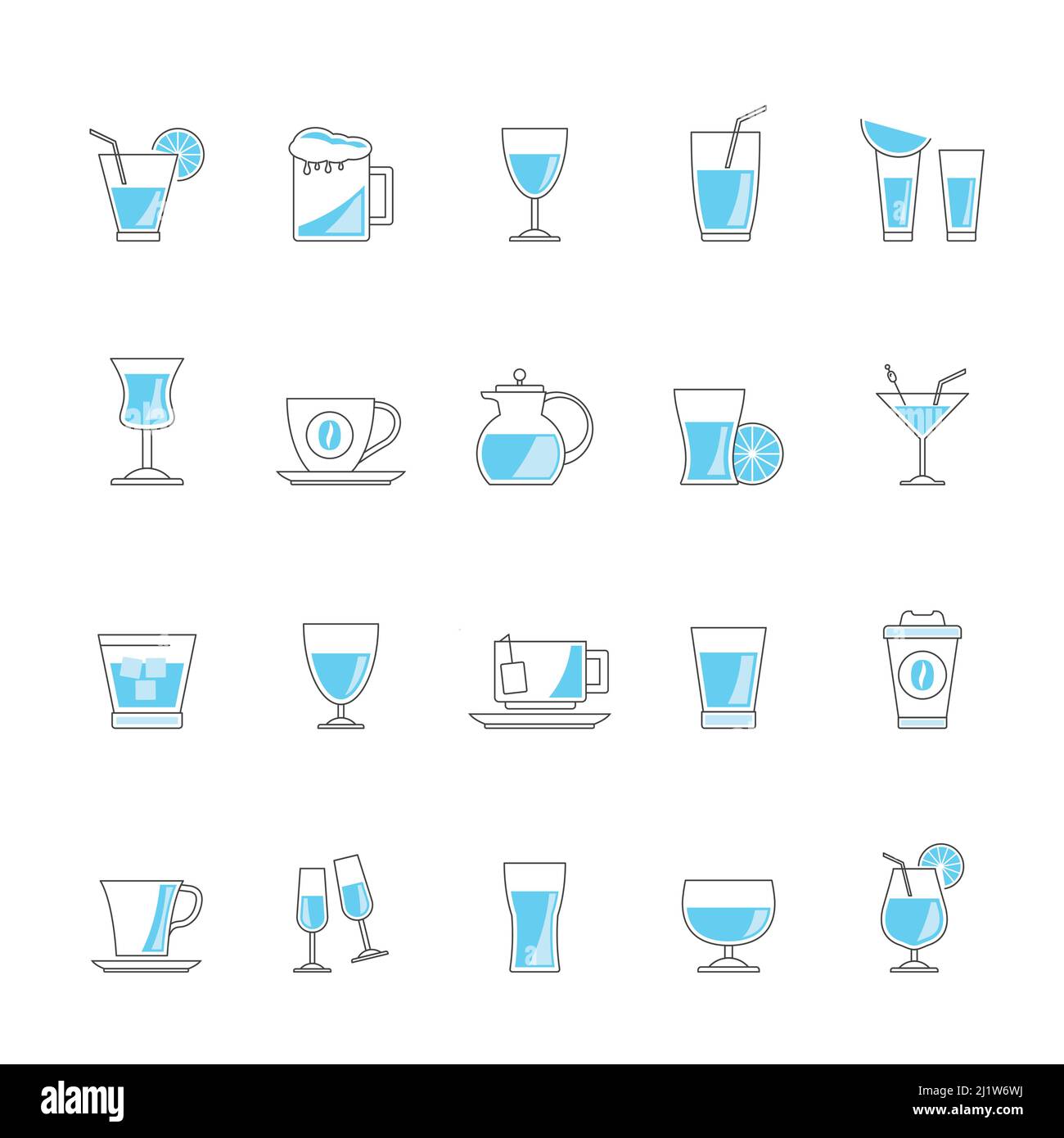 Line drinks and beverages icons - vector icon set Stock Vector