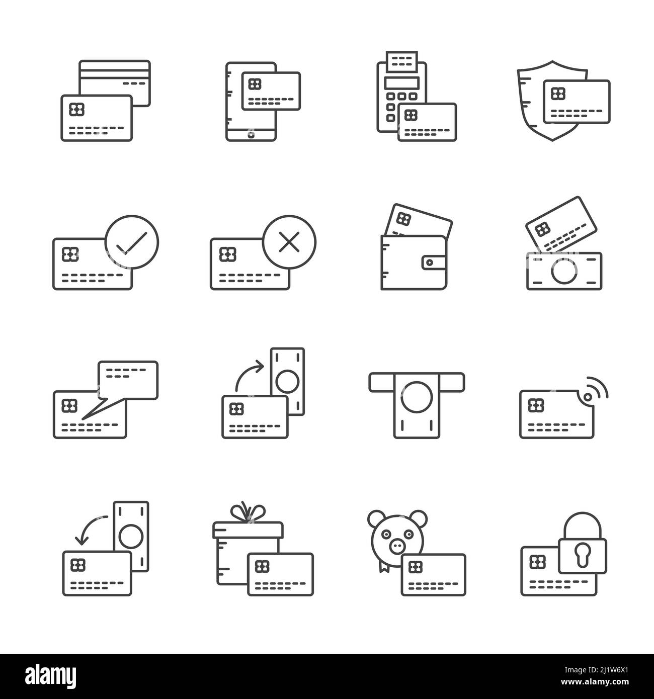 Line bank, credit and debit card icons - vector icon set Stock Vector ...