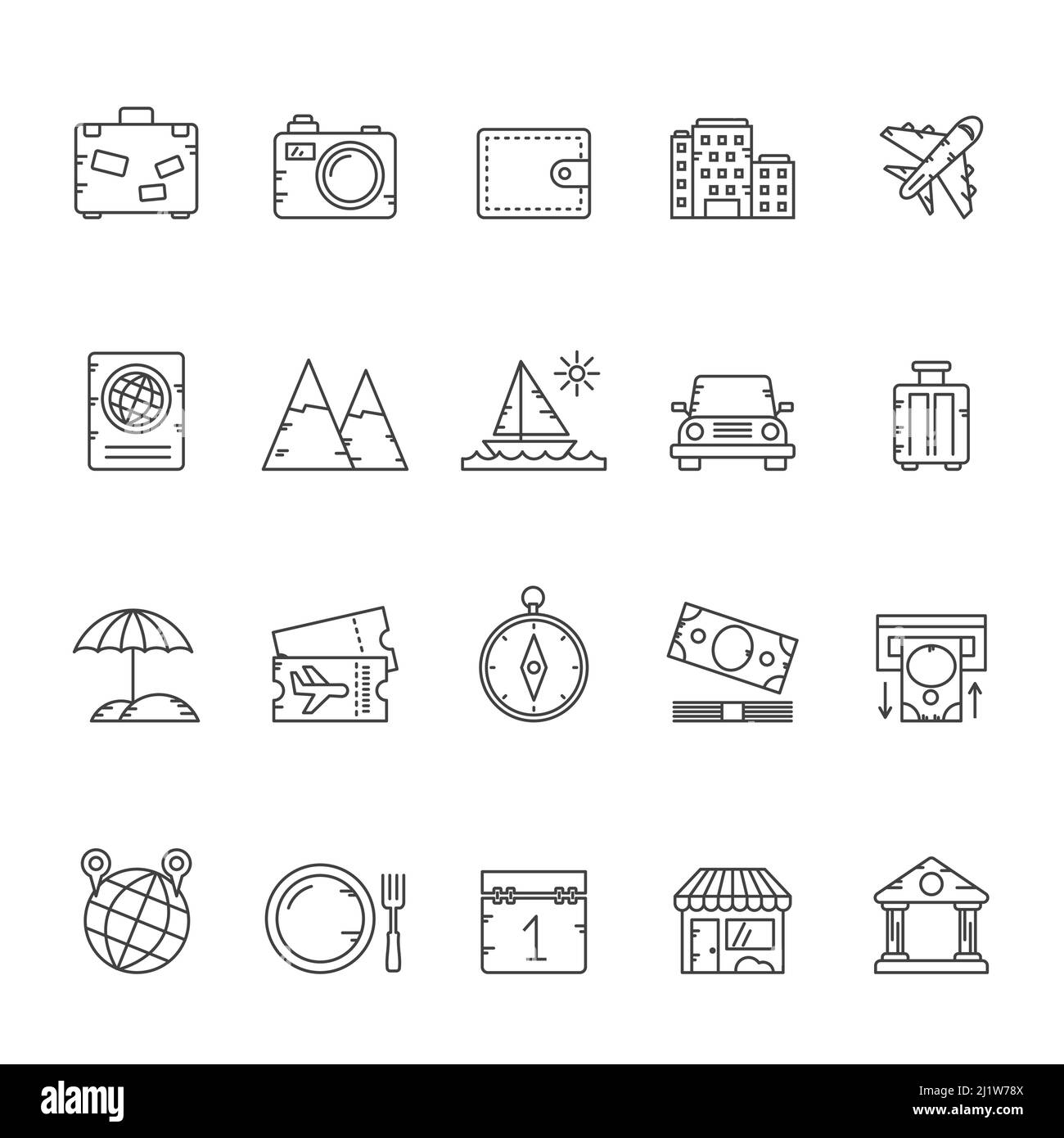 Line Tourism and travel icons - vector icon set Stock Vector