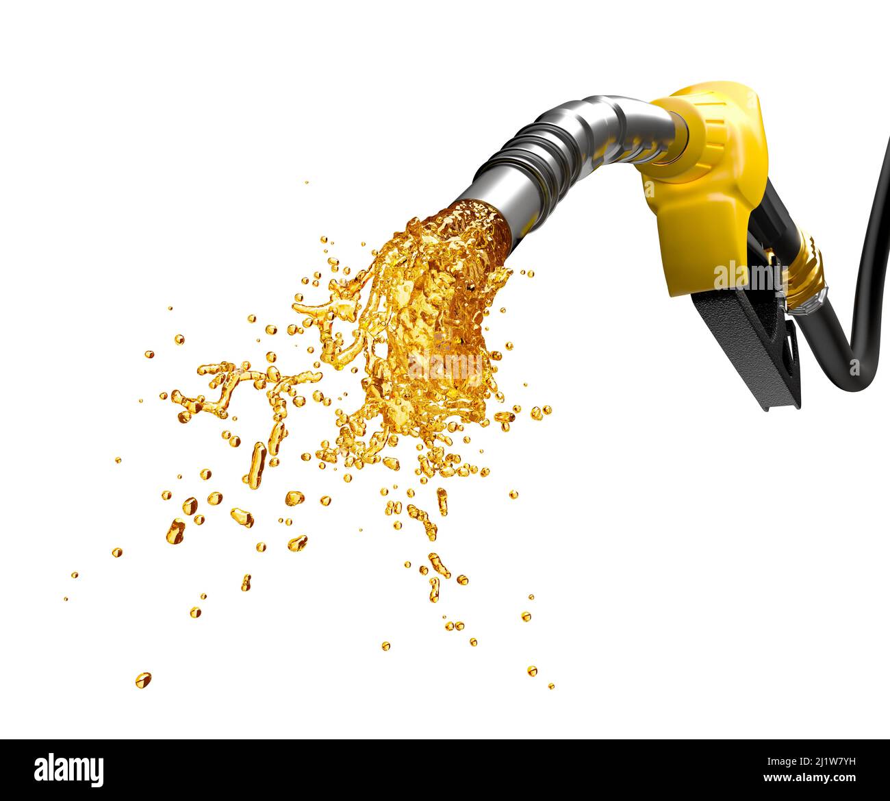 Gasoline gushing out from yellow pump - 3D Rendering Stock Photo