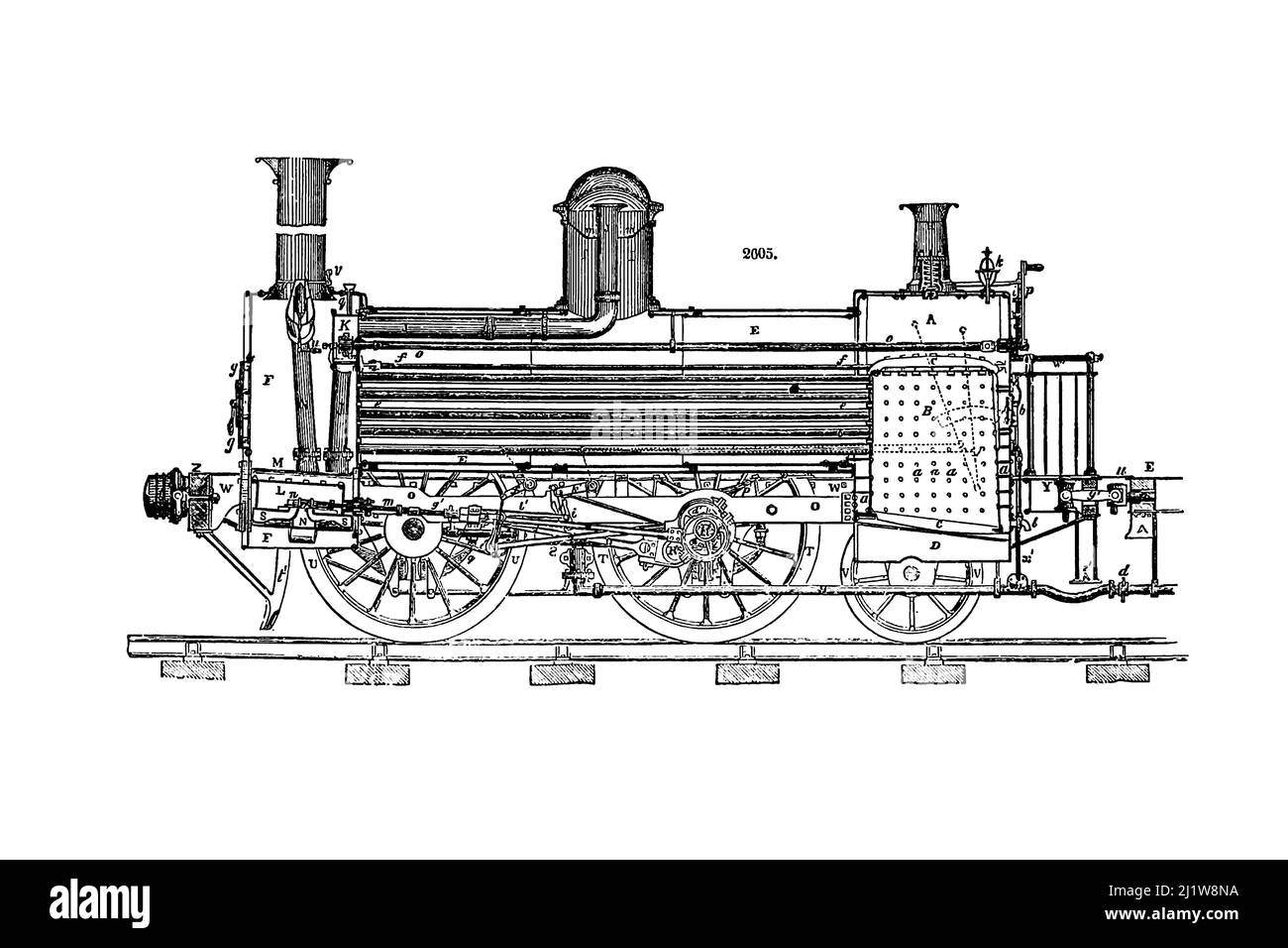 Locomotive Engine, Sketch from Appleton's dictionary of machines, mechanics, engine-work, and engineering : illustrated with four thousand engravings on wood ; in two volumes by D. Appleton and Company Published New York : D. Appleton and Co 1873 Stock Photo