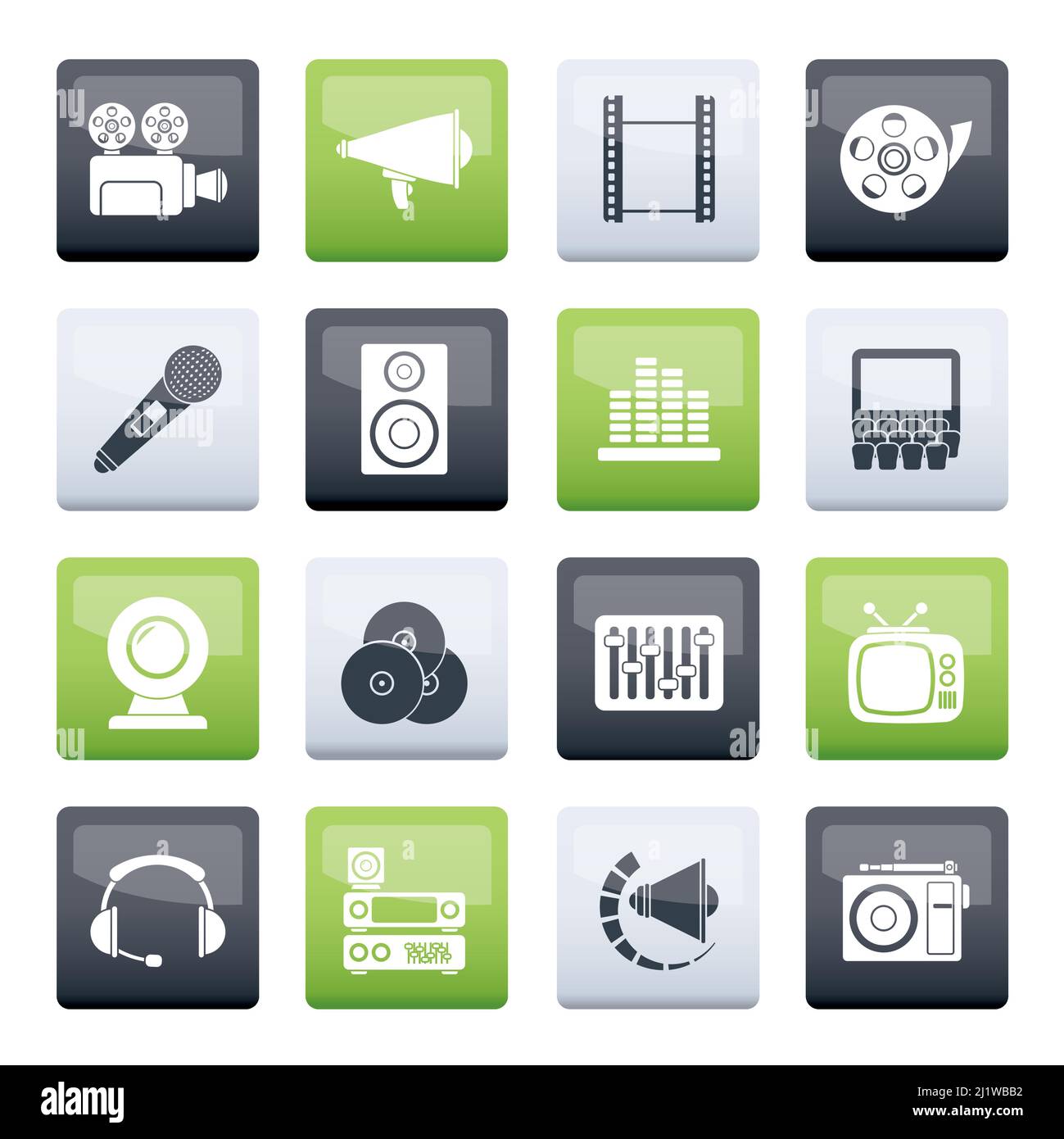 Audio and video icons over color background - vector icon set Stock ...