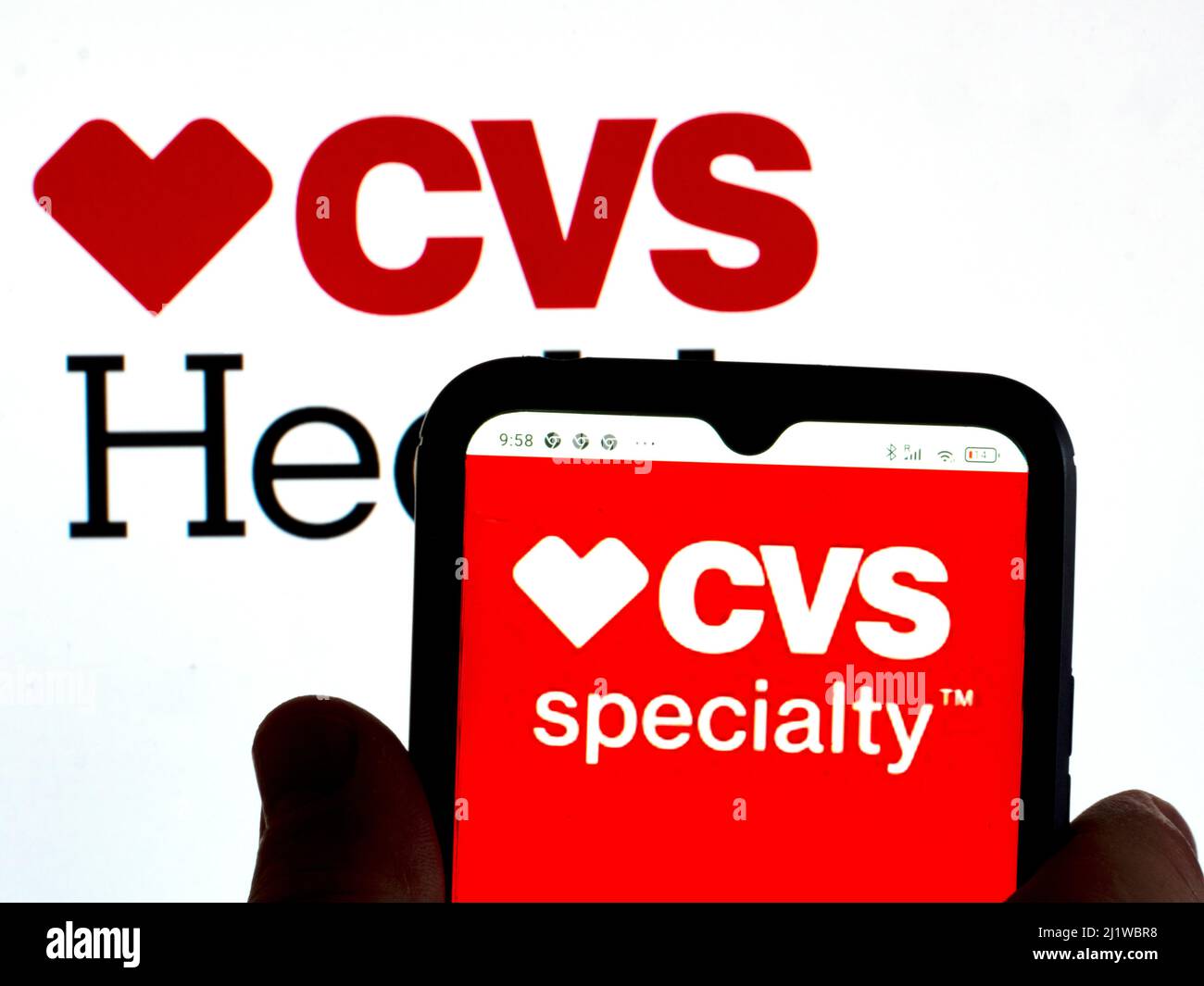 In this photo illustration, the CVS Speciality logo is displayed on a
