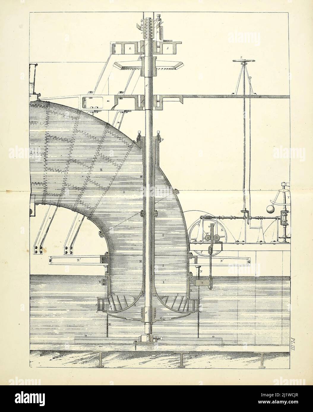 Water Wheel from Appleton's dictionary of machines, mechanics, engine-work, and engineering : illustrated with four thousand engravings on wood ; in two volumes by D. Appleton and Company Published New York : D. Appleton and Co 1873 Stock Photo
