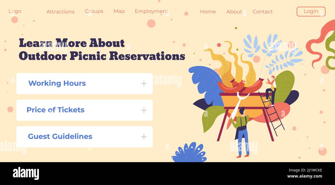 Learn more about outdoor picnic reservations web Stock Vector