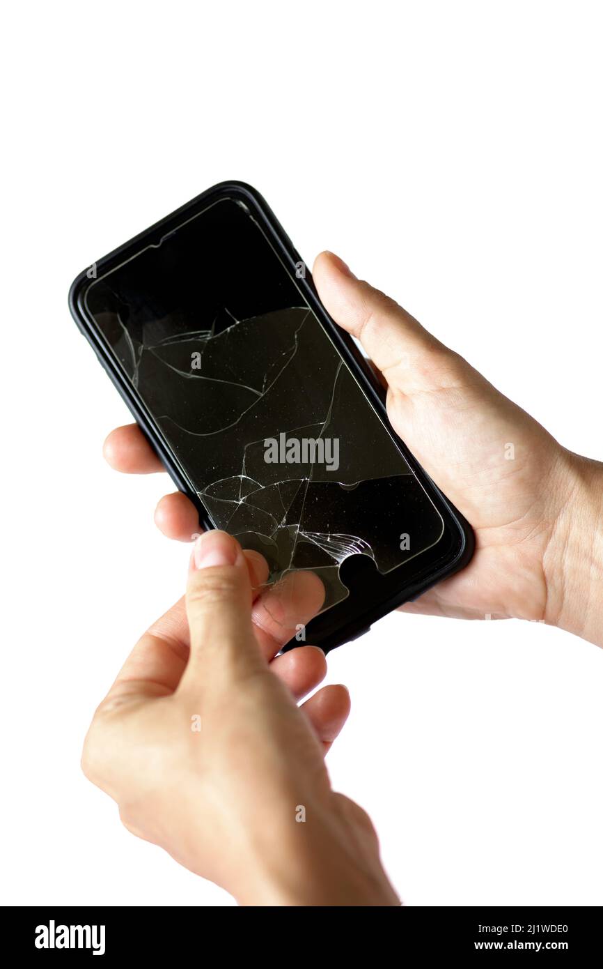 Broken protective film on a smartphone display Stock Photo