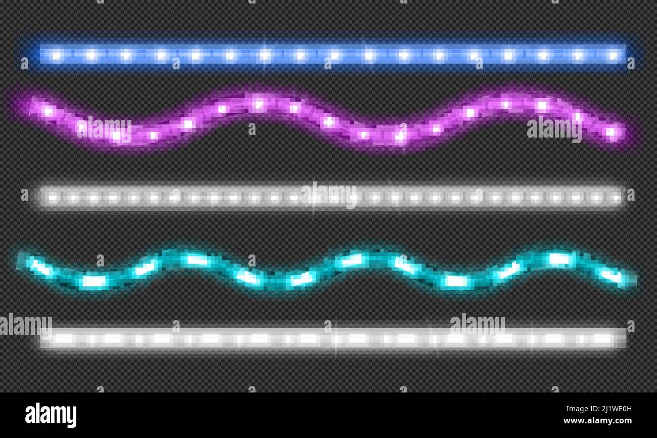 Led strips with neon light effect isolated on transparent background ...