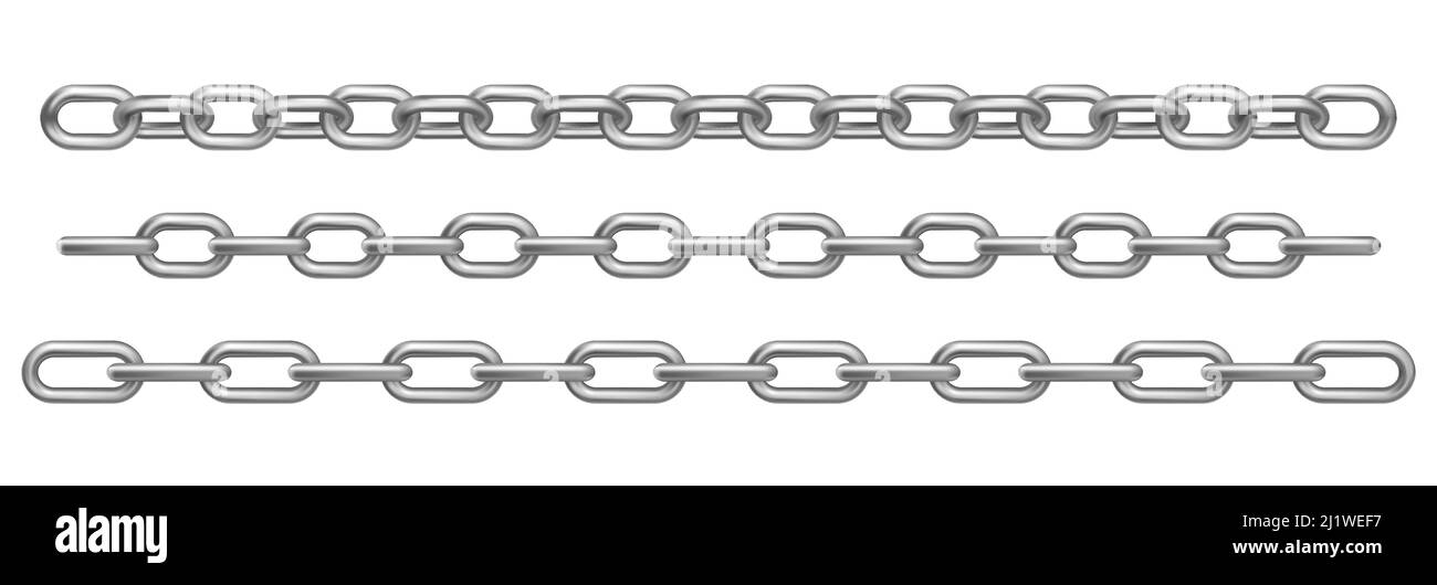 Chrome metal chains isolated on white background. Vector realistic set
