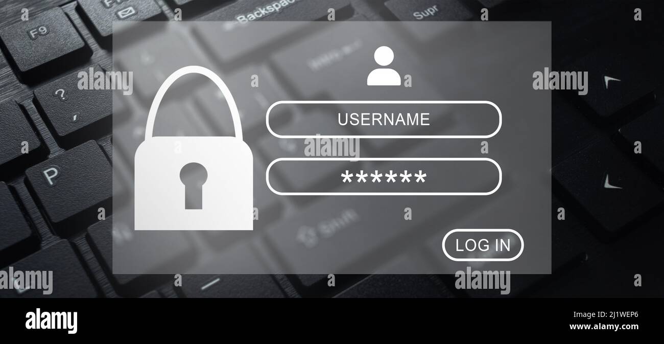 Digital interface user log in with computer keyboard. Security information and encryption. Cyber security concept. Secure internet access. Stock Photo