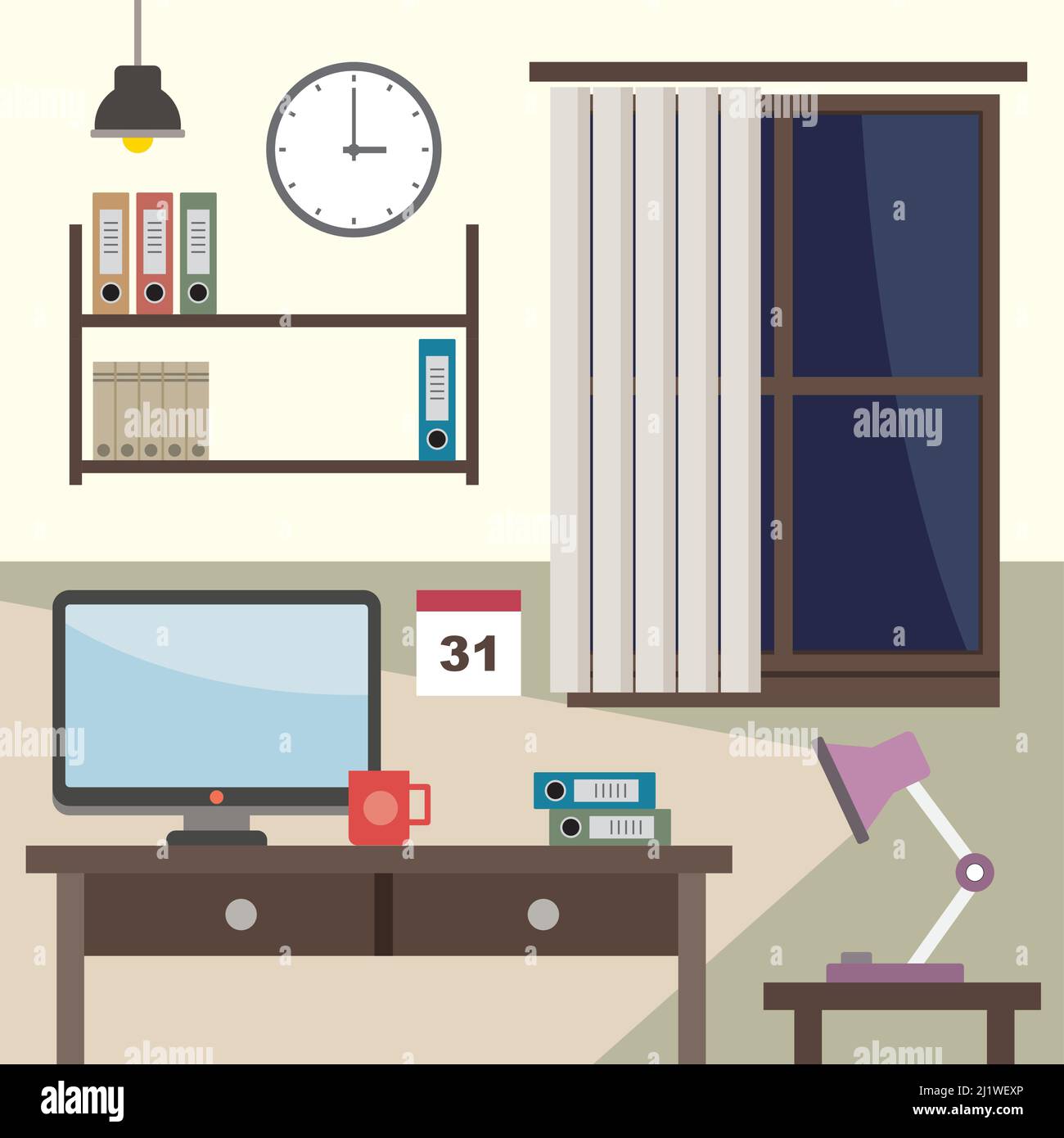 Flat design Modern home office interior - vector illustration Stock ...