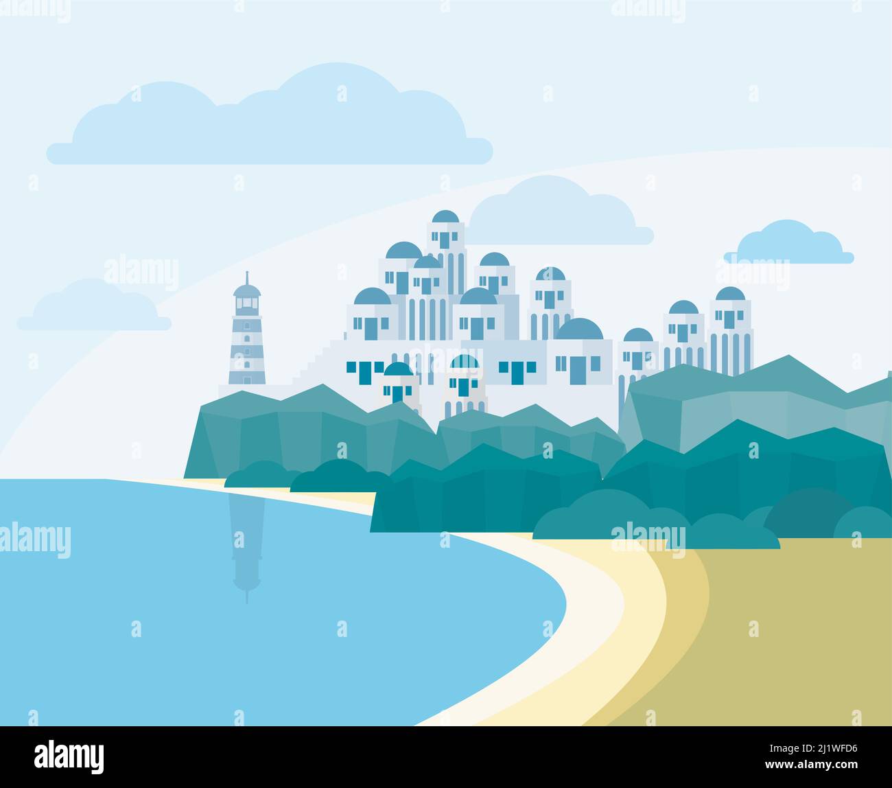 Cartoon Background with typical greece island Architecture - vector illustration Stock Vector